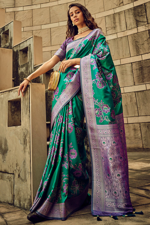 Load image into Gallery viewer, Piquant Green Soft Banarasi Silk Saree With Charismatic Blouse
