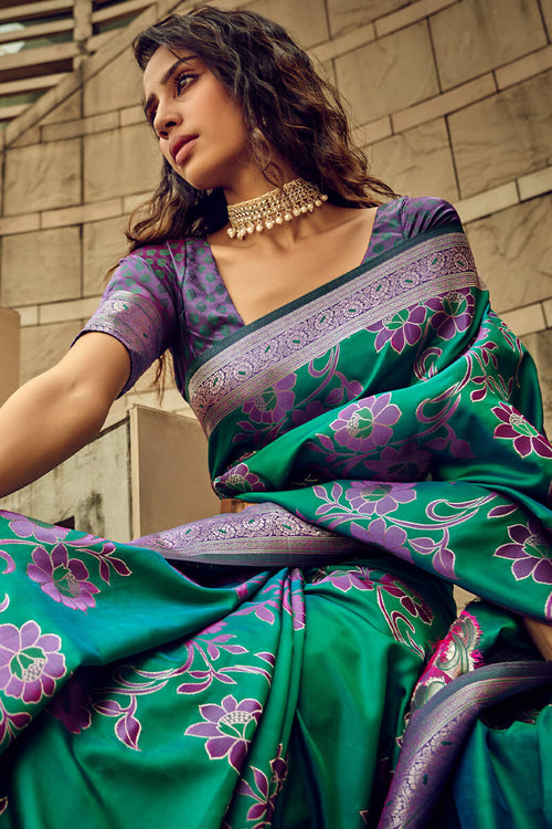 Load image into Gallery viewer, Piquant Green Soft Banarasi Silk Saree With Charismatic Blouse
