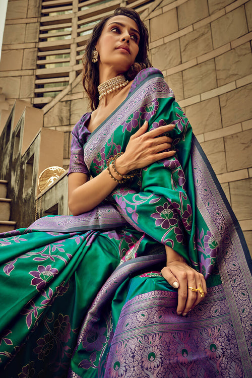 Load image into Gallery viewer, Piquant Green Soft Banarasi Silk Saree With Charismatic Blouse
