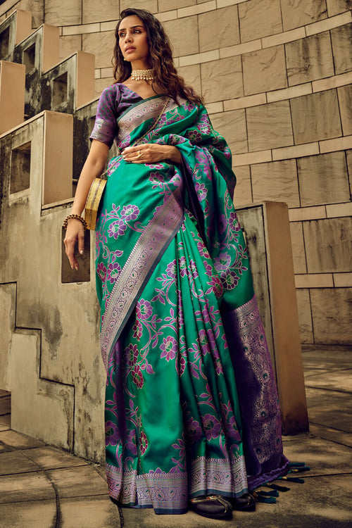 Load image into Gallery viewer, Piquant Green Soft Banarasi Silk Saree With Charismatic Blouse
