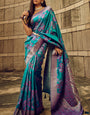 Lustrous Rama Soft Banarasi Silk Saree With Rhapsodic Blouse