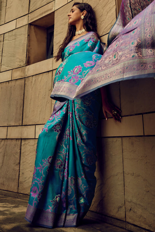 Load image into Gallery viewer, Lustrous Rama Soft Banarasi Silk Saree With Rhapsodic Blouse
