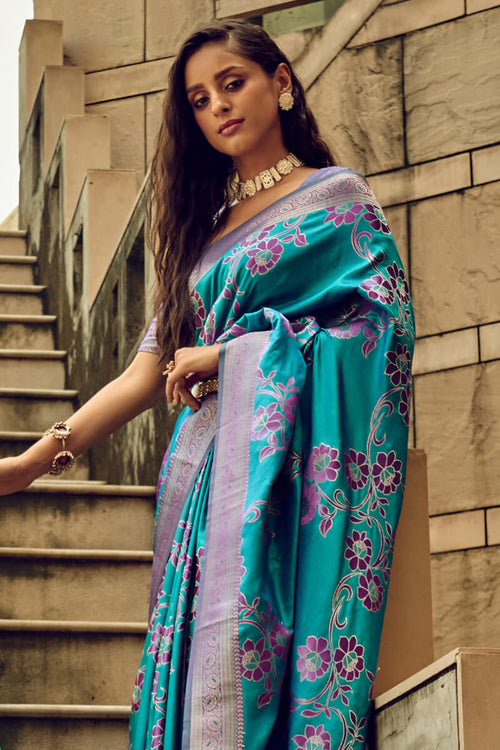 Load image into Gallery viewer, Lustrous Rama Soft Banarasi Silk Saree With Rhapsodic Blouse
