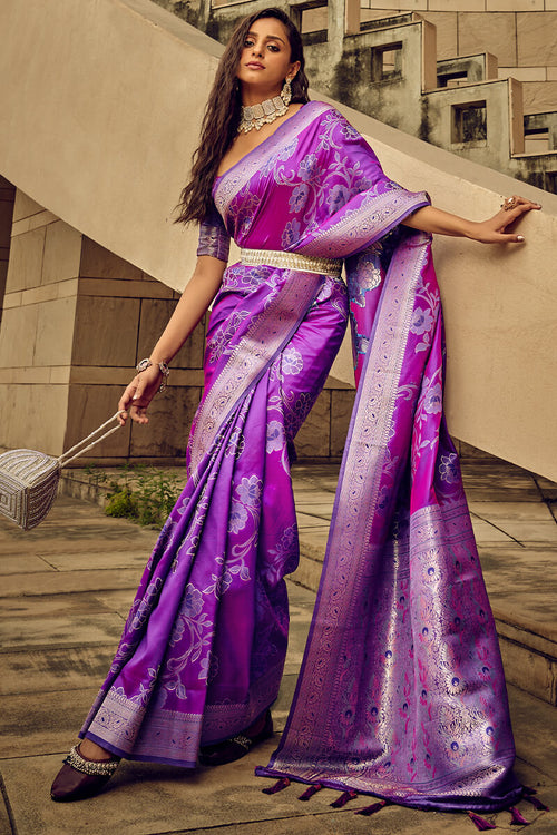 Load image into Gallery viewer, Opulent Purple Soft Banarasi Silk Saree With Cynosure Blouse
