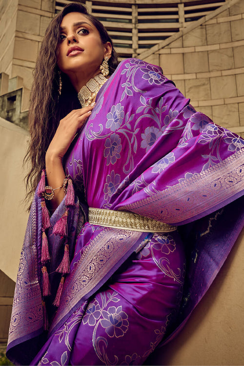 Load image into Gallery viewer, Opulent Purple Soft Banarasi Silk Saree With Cynosure Blouse
