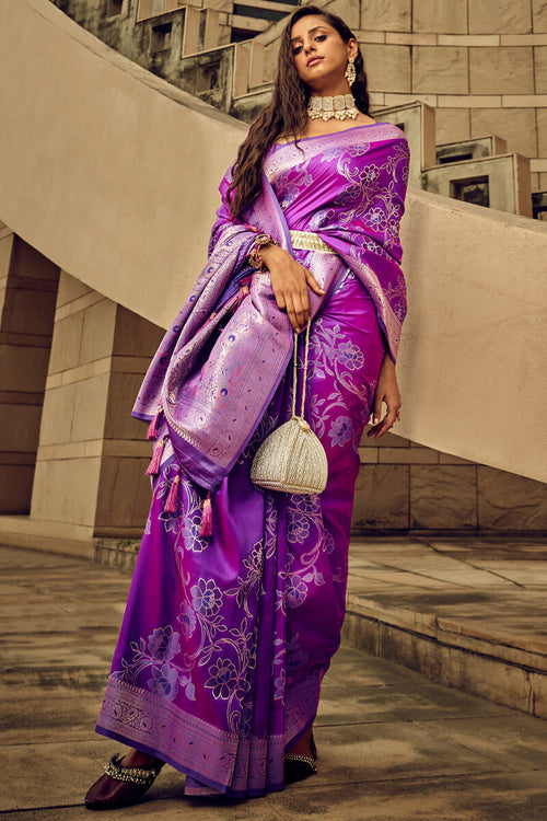 Load image into Gallery viewer, Opulent Purple Soft Banarasi Silk Saree With Cynosure Blouse
