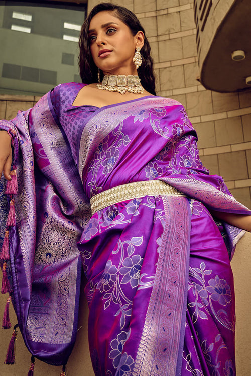 Load image into Gallery viewer, Opulent Purple Soft Banarasi Silk Saree With Cynosure Blouse
