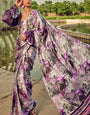 Piquant Lavender Digital Printed Satin Silk Saree With Exquisite Blouse Piece