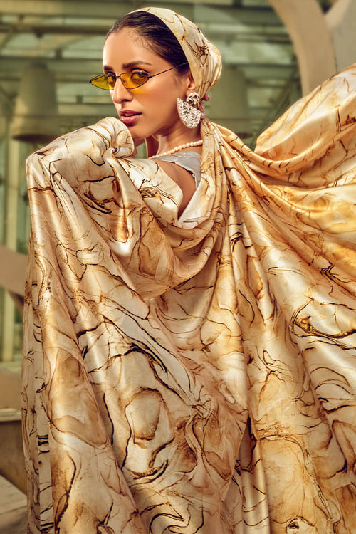 Load image into Gallery viewer, Grandiose Grey and Beige Digital Printed Satin Silk Saree With Quixotic Blouse Piece
