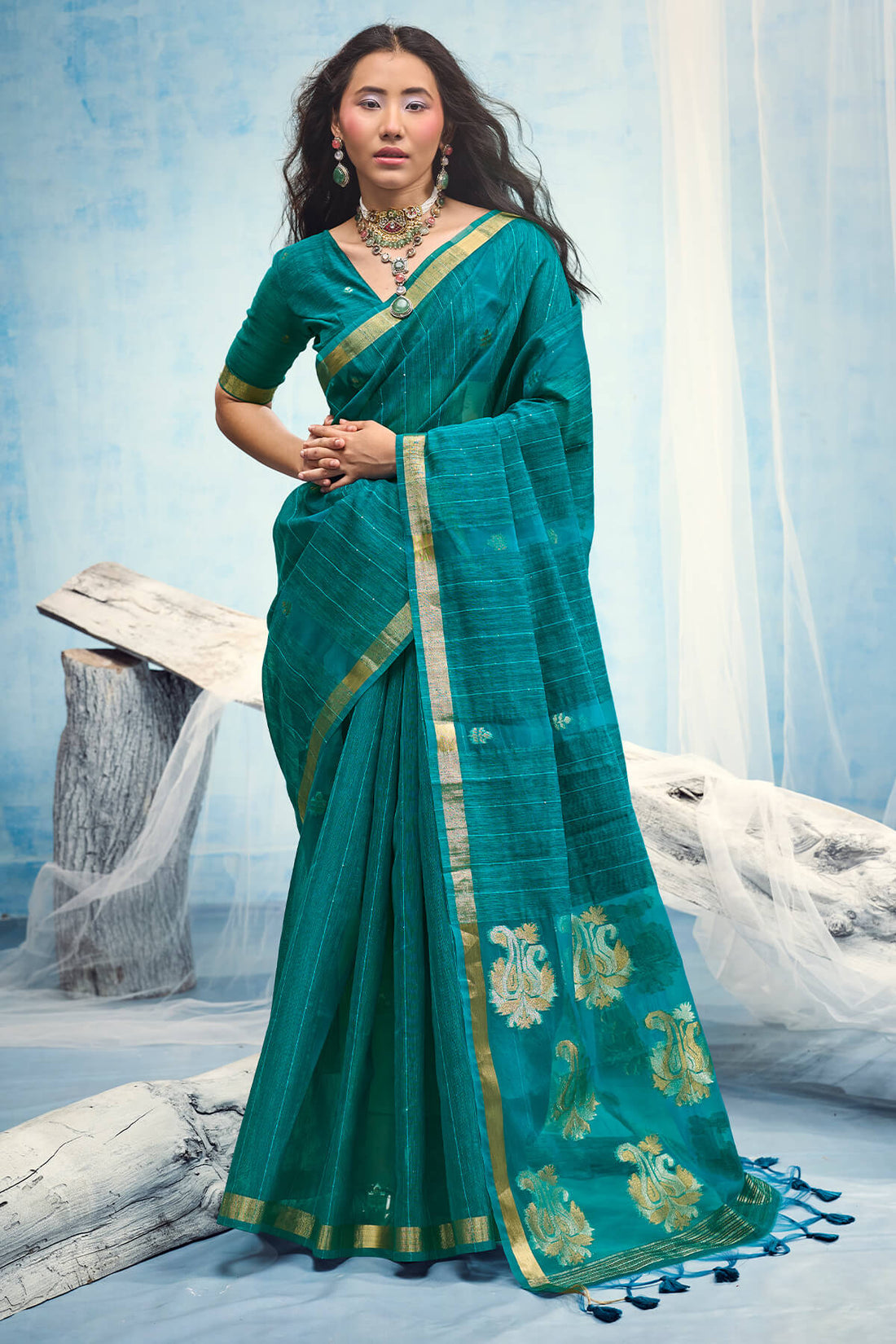 Glorious Rama Pure Munga Cotton Silk Saree With Vibrant Blouse Piece