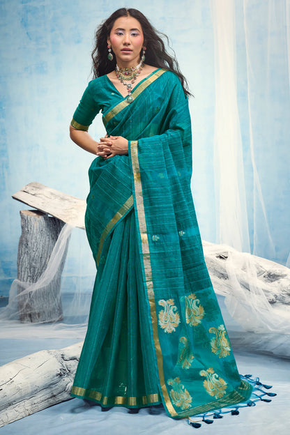Glorious Rama Pure Munga Cotton Silk Saree With Vibrant Blouse Piece