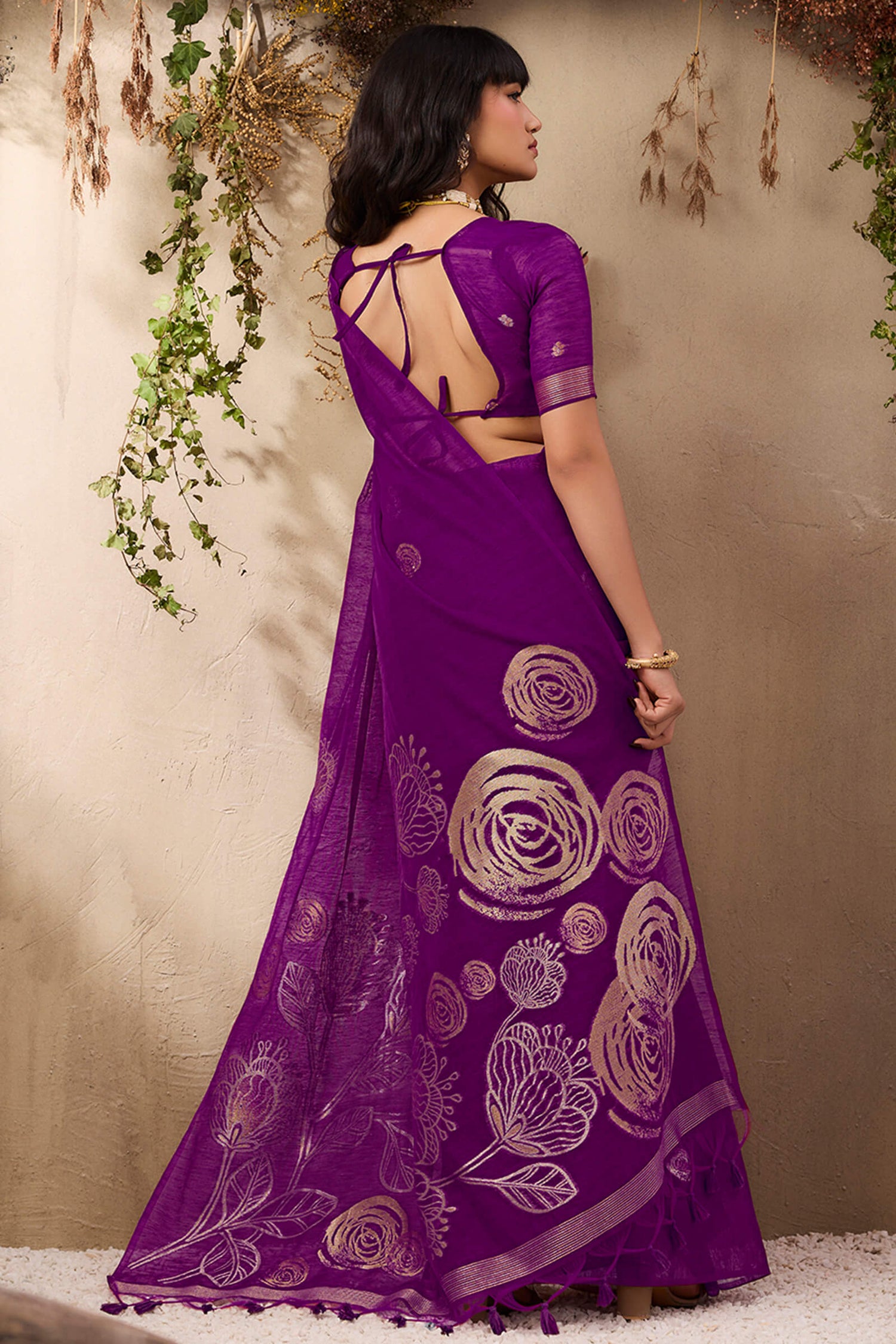 Denouement Purple Cotton Silk Saree With Mesmeric Blouse Piece