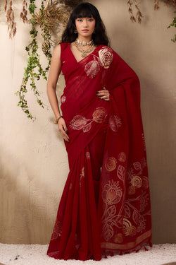 Trendy Maroon Cotton Silk Saree With Marvellous Blouse Piece