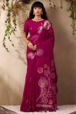 Unequalled Dark Pink Cotton Silk Saree With Bucolic Blouse Piece
