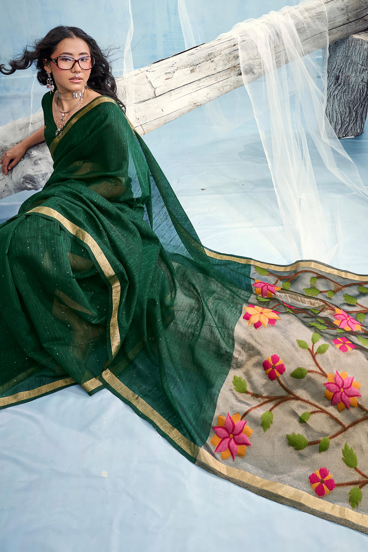 Innovative Dark Green Pure Munga Cotton Silk Saree With Denouement Blouse Piece