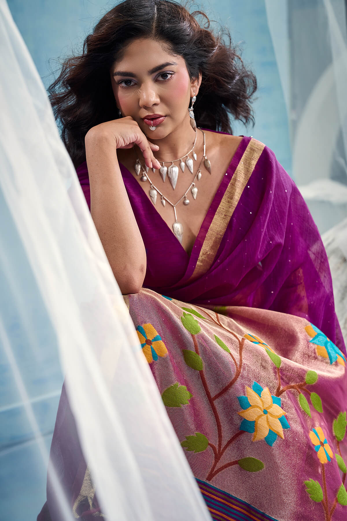 Enchanting Purple Pure Munga Cotton Silk Saree With Rhapsodic Blouse Piece