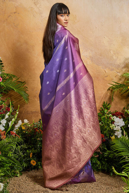 Aplomb Lavender Banarasi Paper Silk Saree With Opulent Blouse Piece