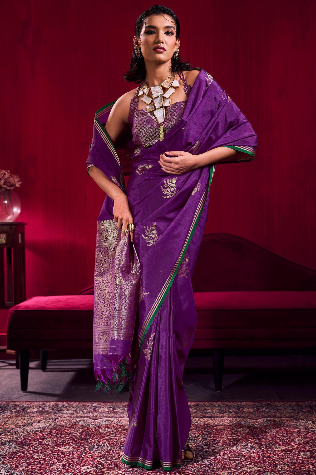 Fantabulous Purple Banarasi Satin Silk Saree With Lissome Blouse