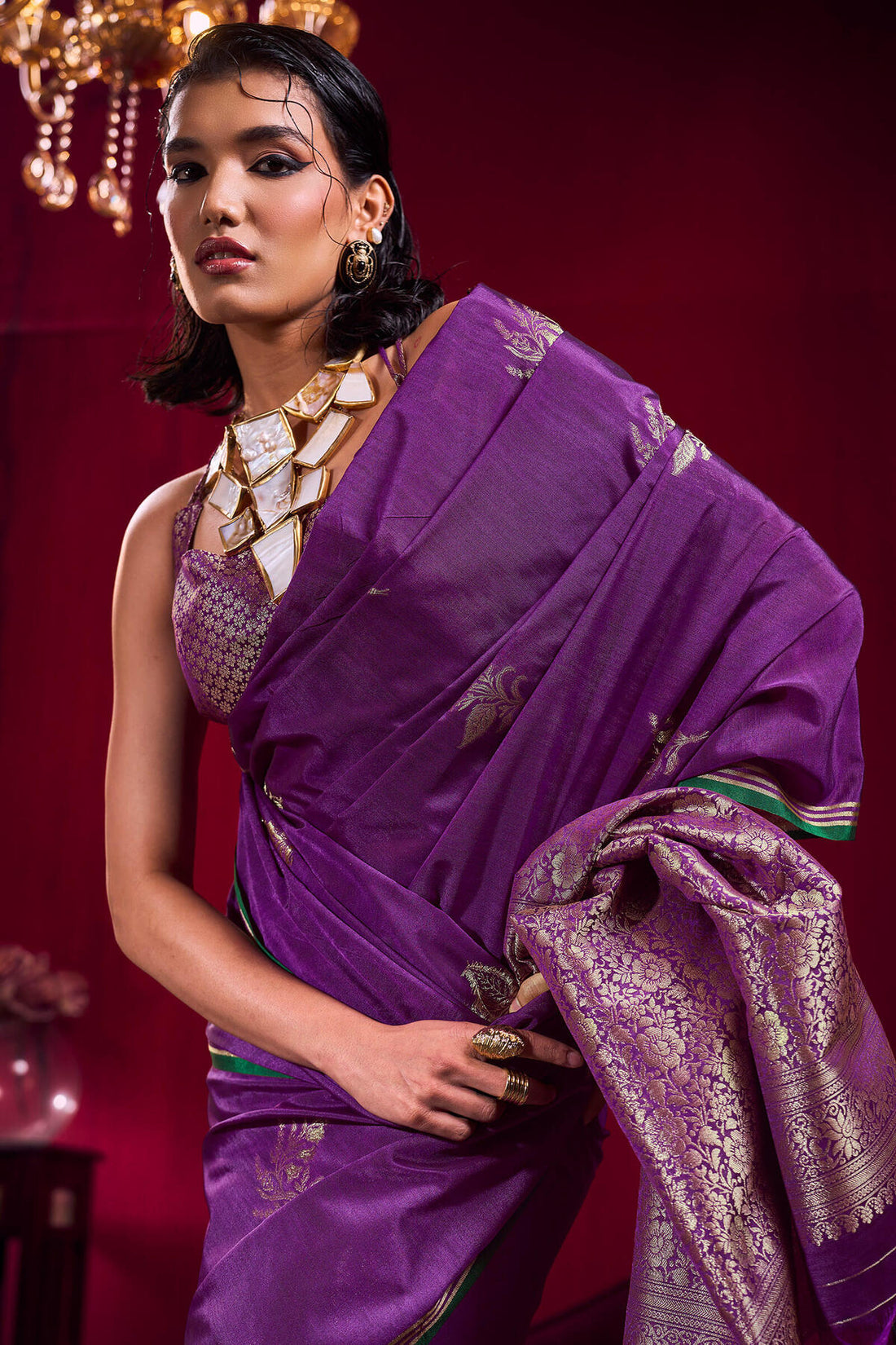 Fantabulous Purple Banarasi Satin Silk Saree With Lissome Blouse