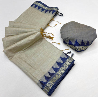 Classic Grey Cotton Silk Saree With Arresting Blouse Piece