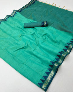 Fancifull Turquoise Cotton Silk Saree With Vibrant Blouse Piece