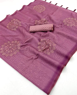 Artistic Pink Printed Cotton Silk Saree With Gleaming Blouse Piece
