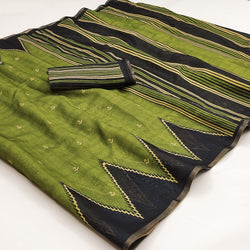 Opulent Green Printed Cotton Silk Saree With Cynosure Blouse Piece