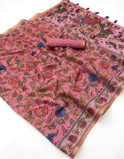 Invaluable Pink Printed Cotton Silk Saree With Fugacious Blouse Piece