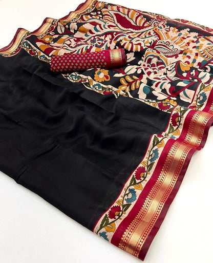 Enchanting Black Printed Mul Cotton Saree With Demanding Blouse Piece