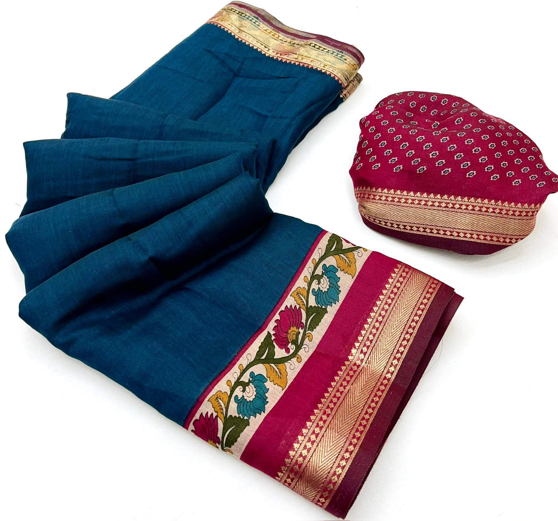 Inspiring Navy Blue Printed Mul Cotton Saree With Efflorescence Blouse Piece