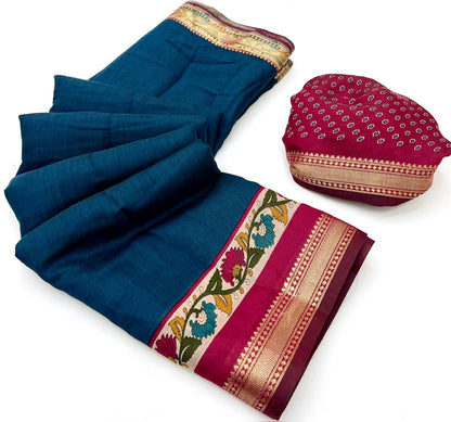 Inspiring Navy Blue Printed Mul Cotton Saree With Efflorescence Blouse Piece