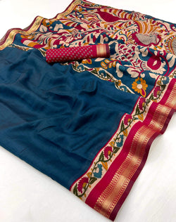 Inspiring Navy Blue Printed Mul Cotton Saree With Efflorescence Blouse Piece