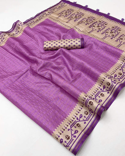 Exquisite Lavender Printed Tussar Silk Saree With Profuse Blouse Piece