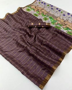 Transcendent Wine Printed Tussar Silk Saree With Captivating Blouse Piece