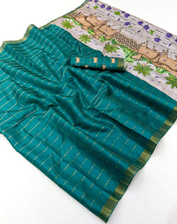 Mesmeric Rama Printed Tussar Silk Saree With Prodigal Blouse Piece