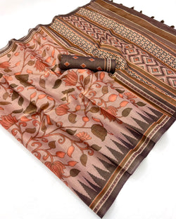 Demesne Pink Printed Cotton Silk Saree With Amazing Blouse Piece