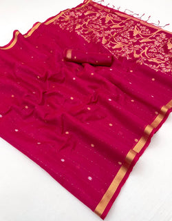 Captivating Dark Pink Pure Munga Cotton Saree With Arresting Blouse Piece