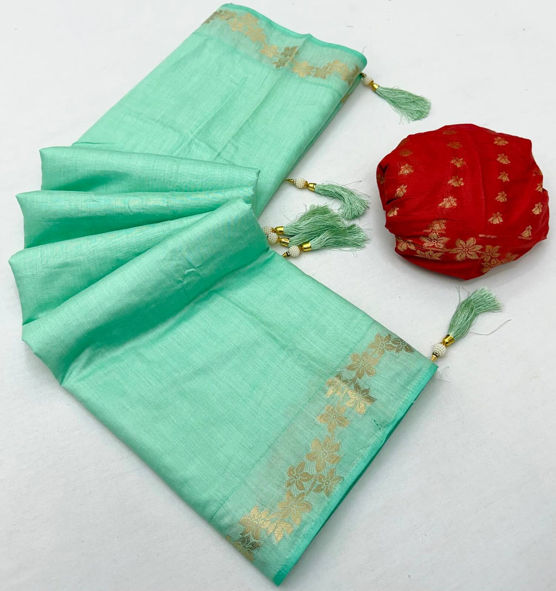 Seraphic Sea Green Viscose Cotton Silk Saree With Scrupulous Blouse Piece