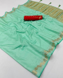 Seraphic Sea Green Viscose Cotton Silk Saree With Scrupulous Blouse Piece