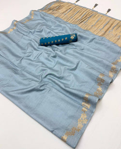 Embellished Grey Viscose Cotton Silk Saree With Sizzling Blouse Piece