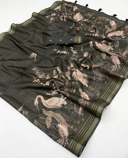 Pretty Dark Green Printed Cotton Silk Saree With Chatoyant Blouse Piece