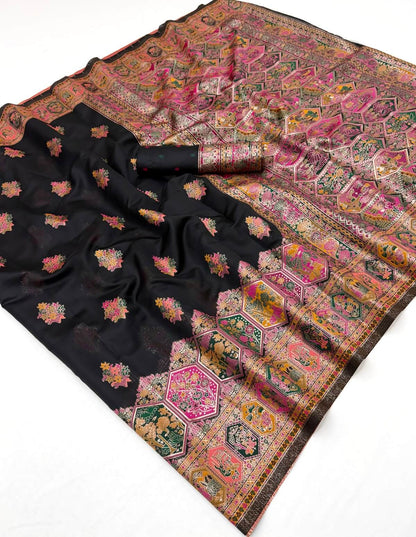 Majesty Black Pashmina Silk Saree With Improbable Blouse Piece