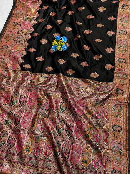 Majesty Black Pashmina Silk Saree With Improbable Blouse Piece