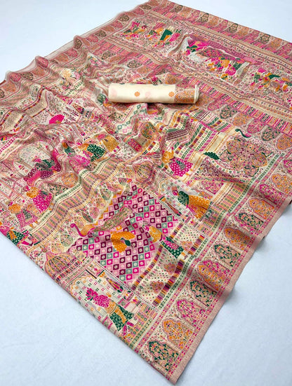 Ratatouille Beige Pashmina Silk Saree With Surpassing Blouse Piece