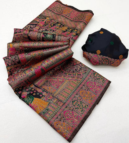 Scrupulous Black Pashmina Silk Saree With Nectarous Blouse Piece