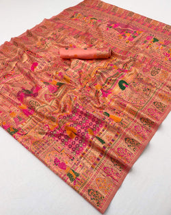 Enamoring Peach Pashmina Silk Saree With Entrancing Blouse Piece