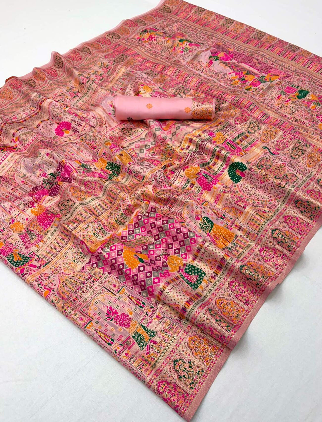 Magnificat Pink Pashmina Silk Saree With Epiphany Blouse Piece