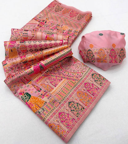 Magnificat Pink Pashmina Silk Saree With Epiphany Blouse Piece