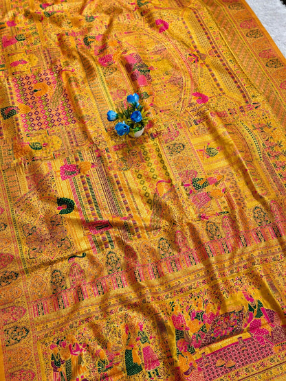 Demesne Yellow Pashmina Silk Saree With Beauteous Blouse Piece