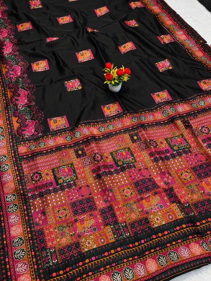 Demanding Black Pashmina Silk Saree With Appealing Blouse Piece